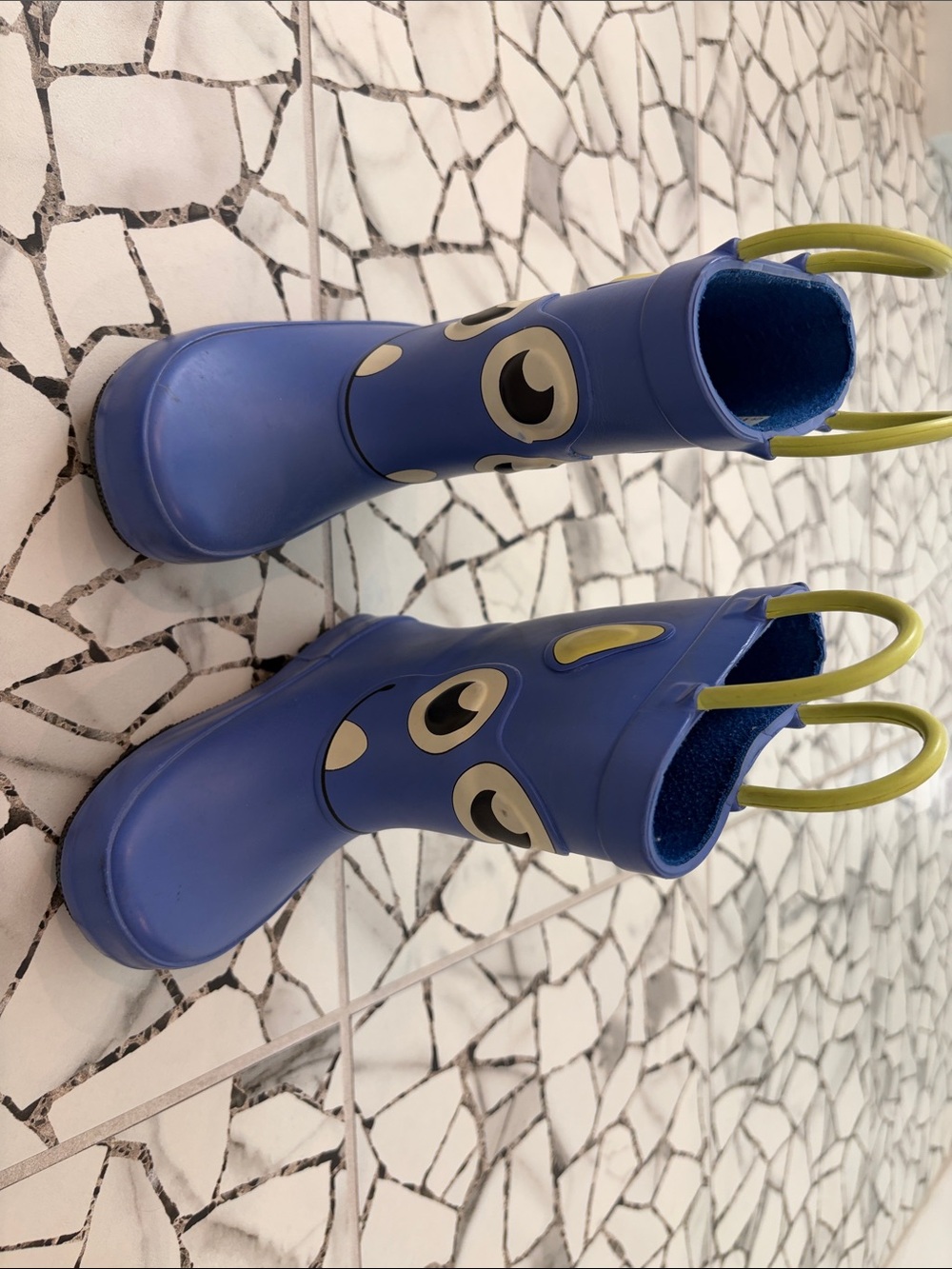 Cat & Jack Blue Kids Rain Boots with Lime Pull Loops and Character Face